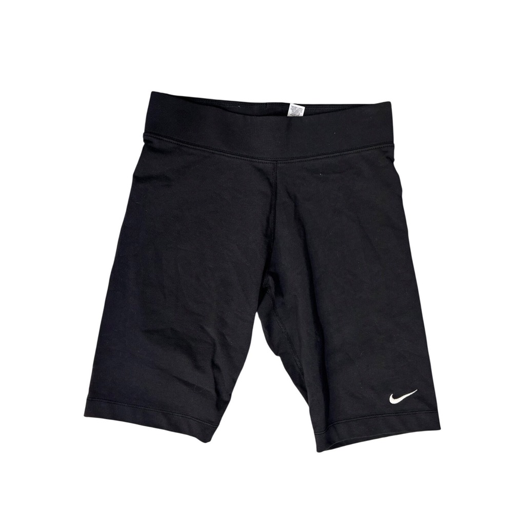 Nike Womens Black Cotton Blend Mid Rise Biker Shorts S Swoosh Logo Activewear